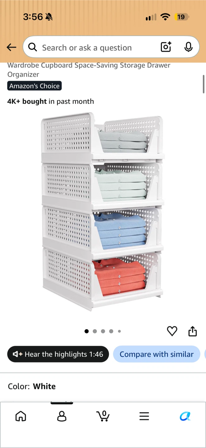 New in Box Stackable Wardrobe Storage Drawer Organizer, White