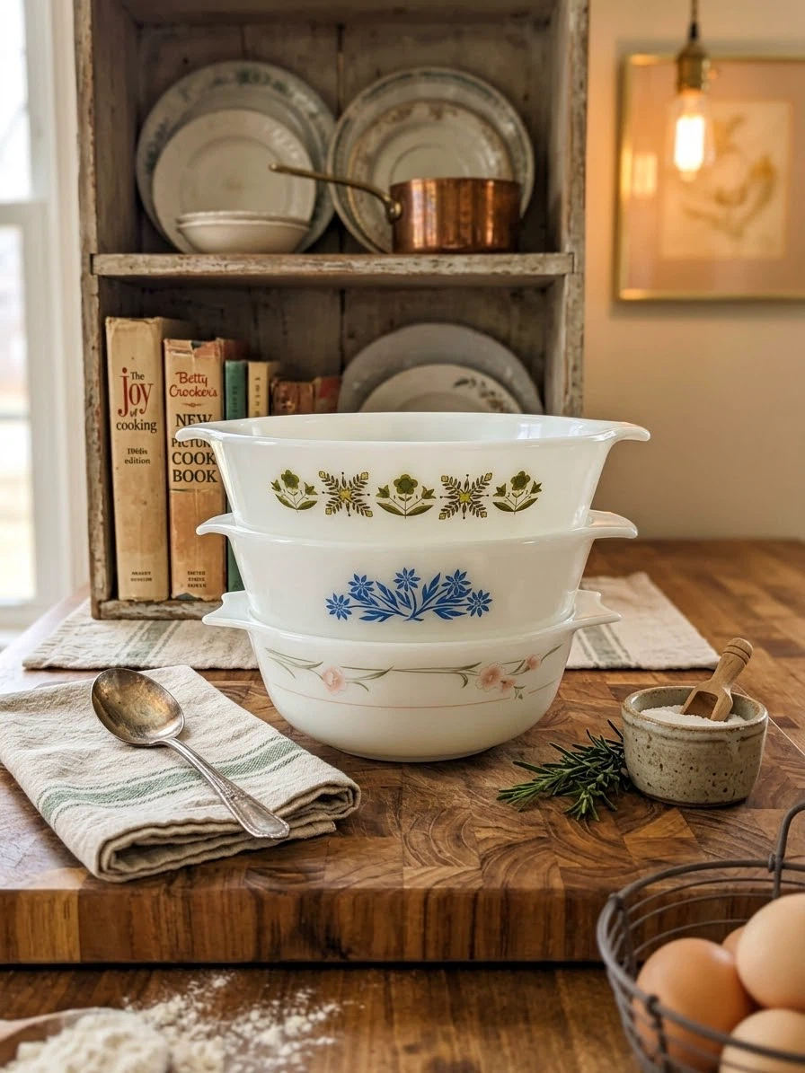 Vintage Milk Glass Casserole & Mixing Bowl Set of 3