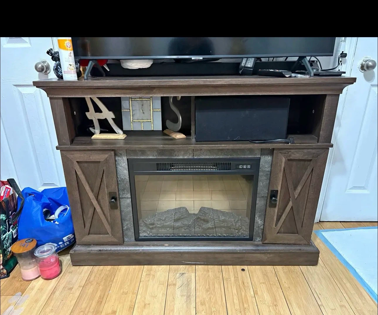 Rustic TV Stand with Electric Fireplace