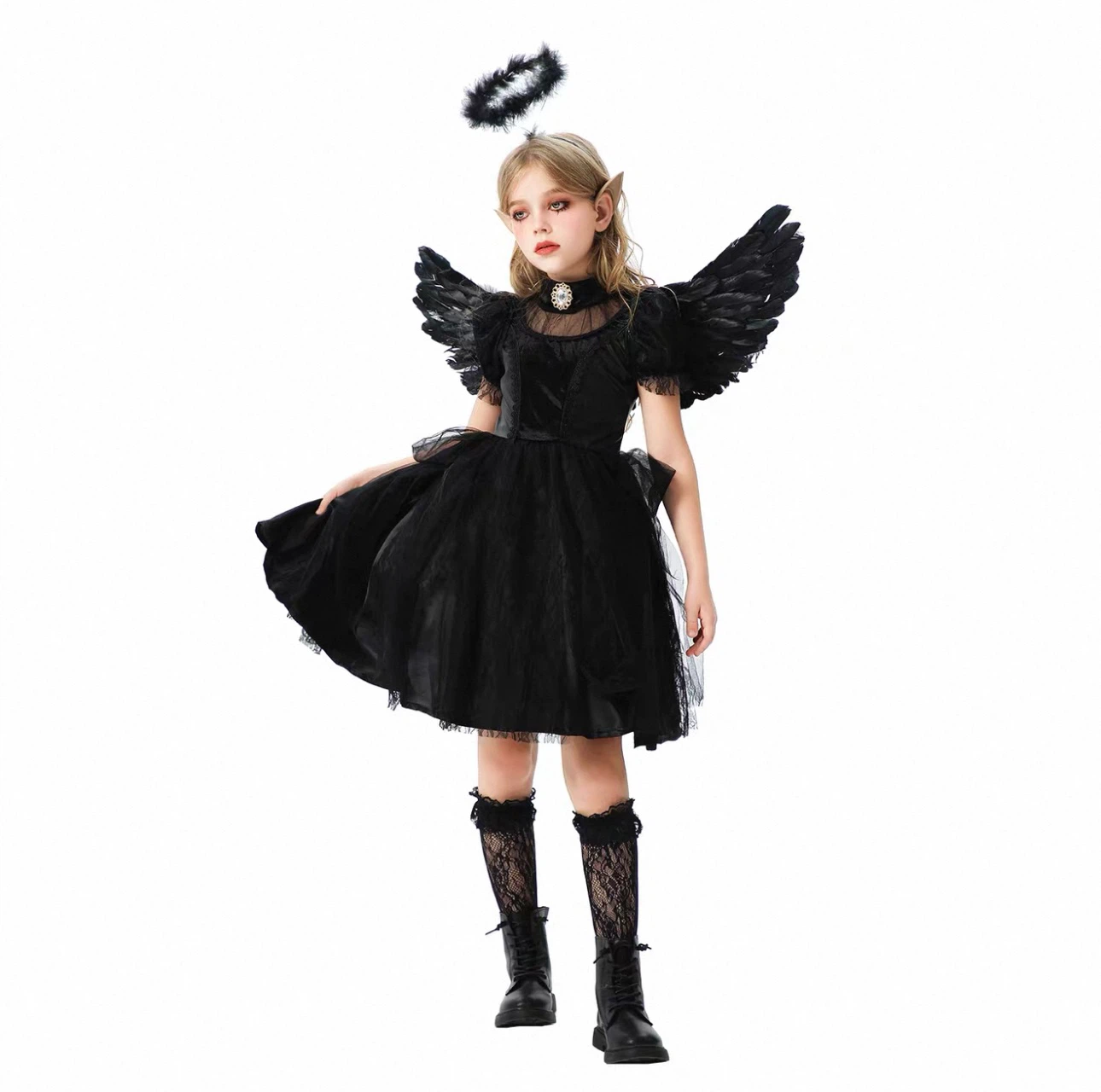 Girls Black Angel Costume(7-8T)