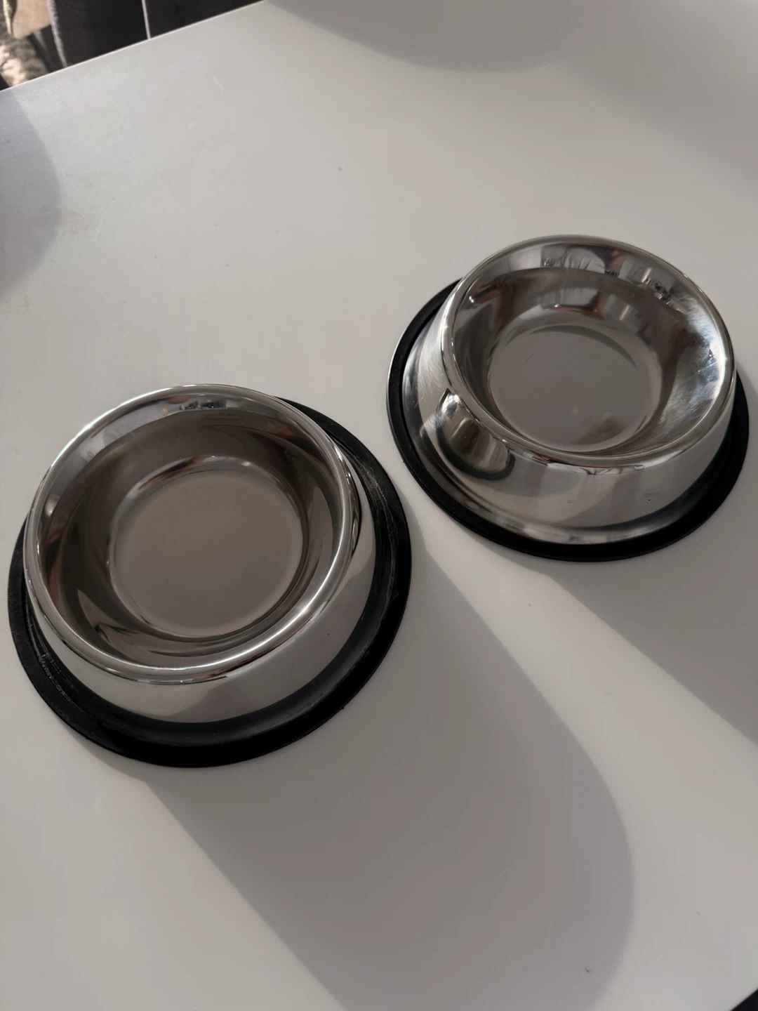 Set of two stainless steel pet bowls