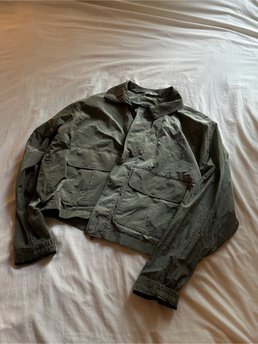 Zara Olive Green Cropped Windbreaker Jacket