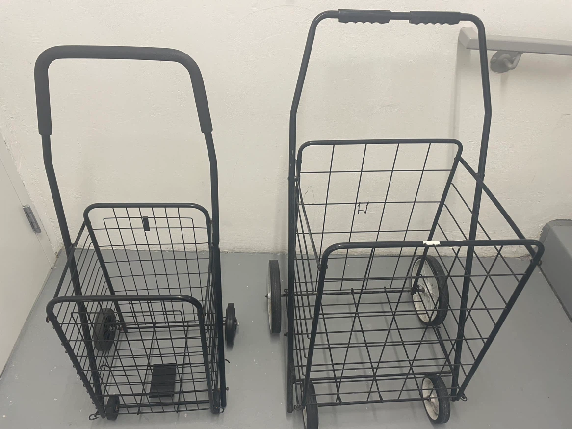 Two Metal Folding Grocery Carts