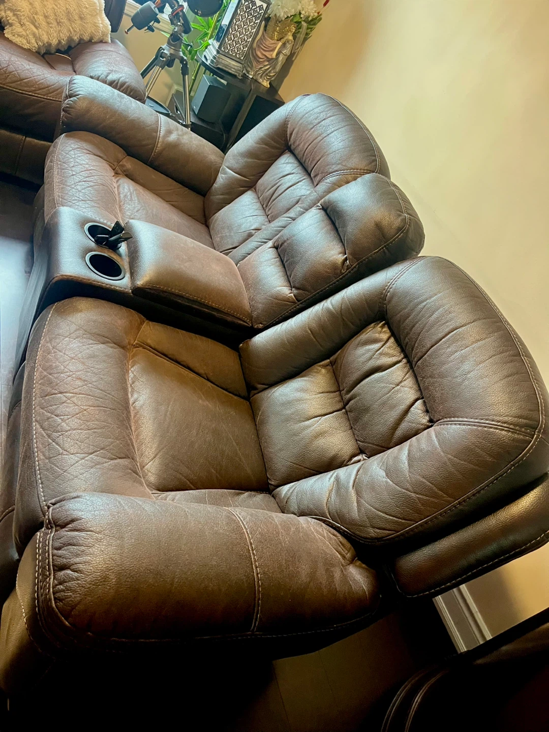 Dark Brown genuine Leather Reclining Sofa Set - photo 4