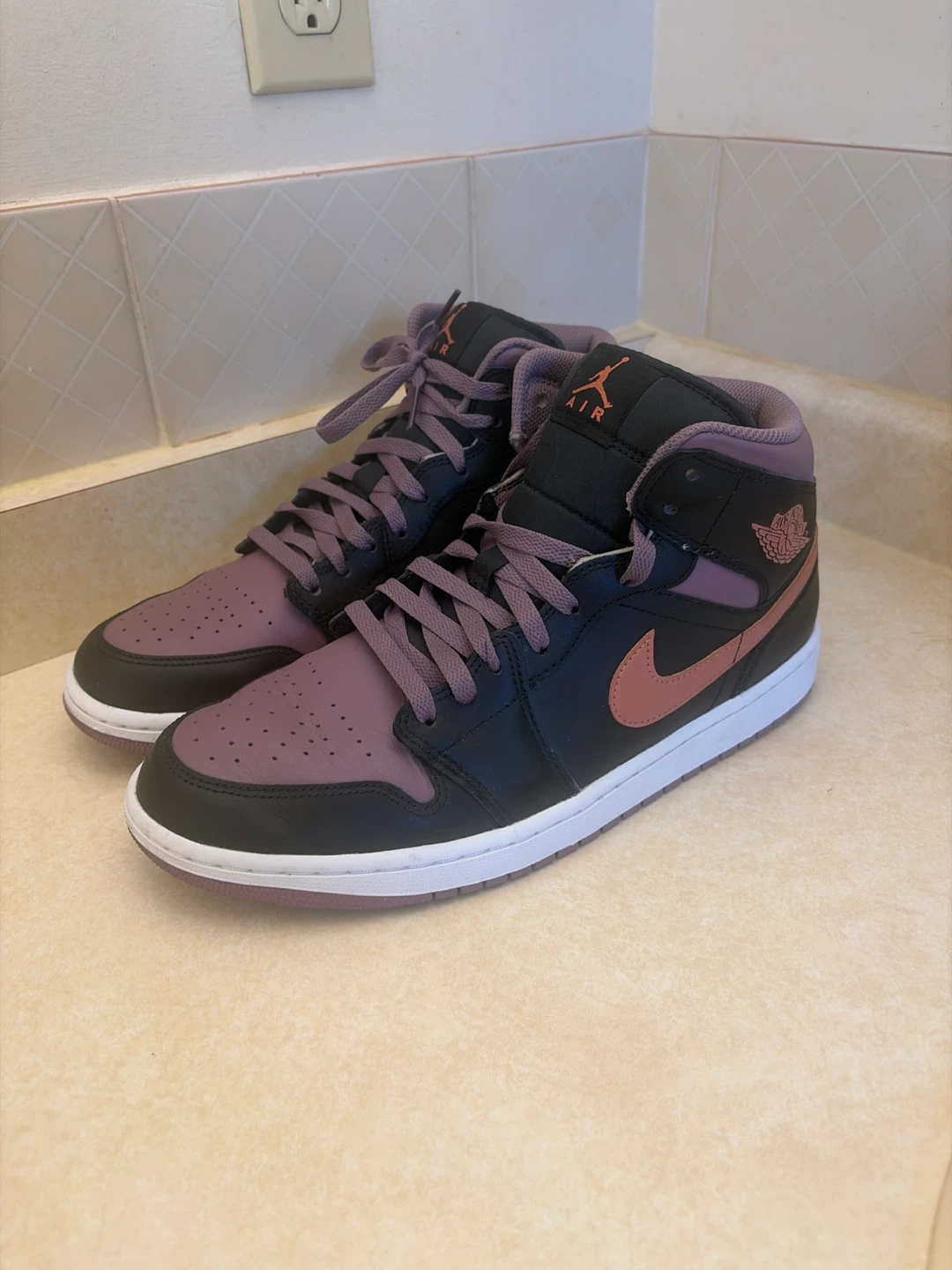 Air Jordan 1 Mid Black and Mauve Sneakers