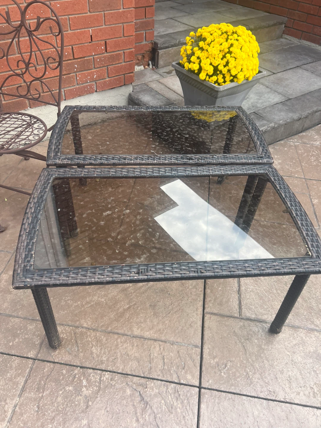 Set of Two Wicker Patio Side Tables