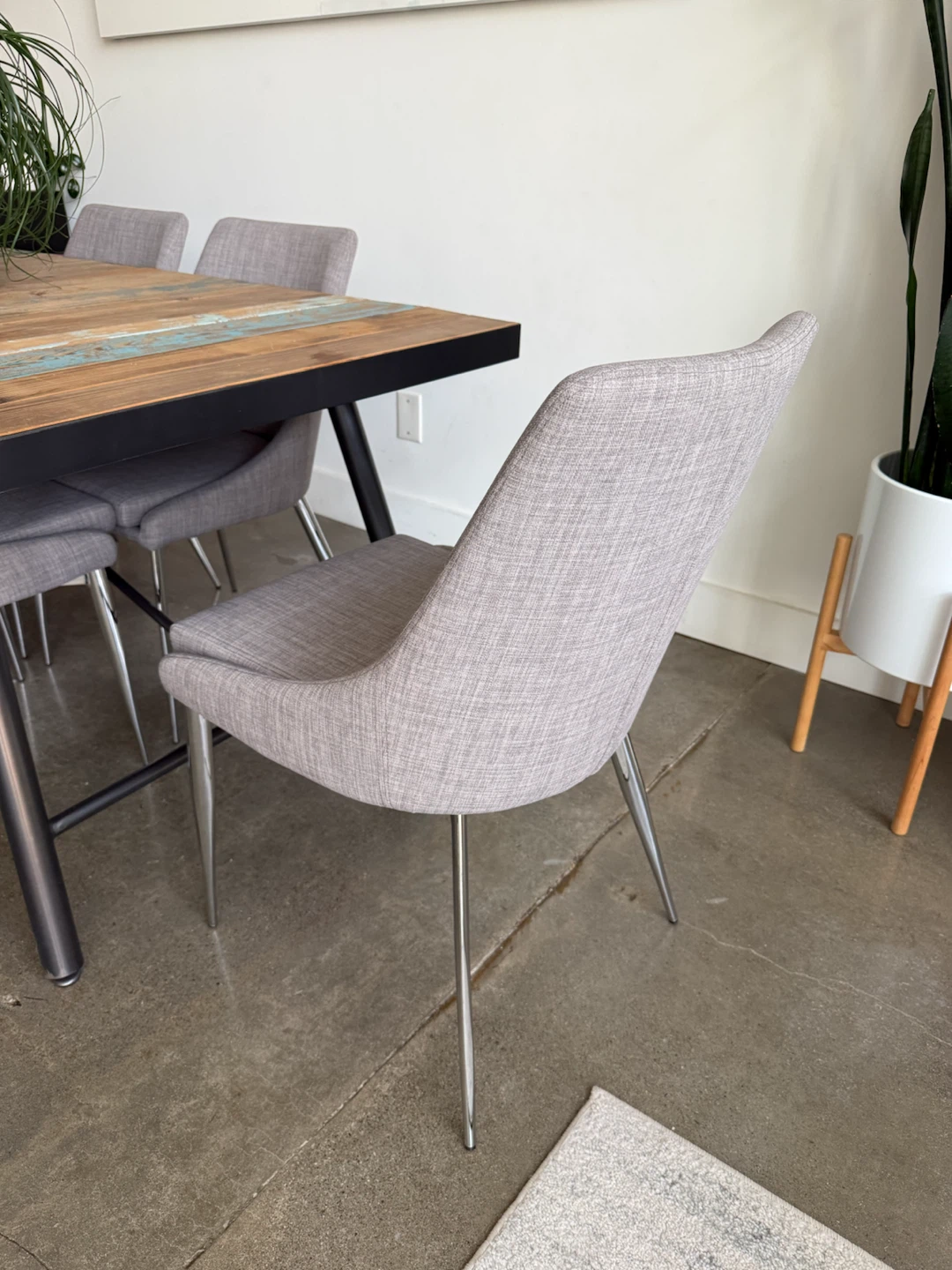 Set of 6 Grey Upholstered Dining Chairs
