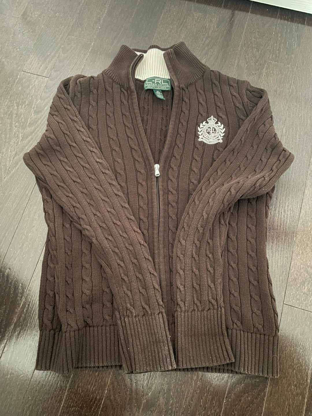 Lauren Active Ralph Lauren Brown Cable Knit Zip Cardigan
