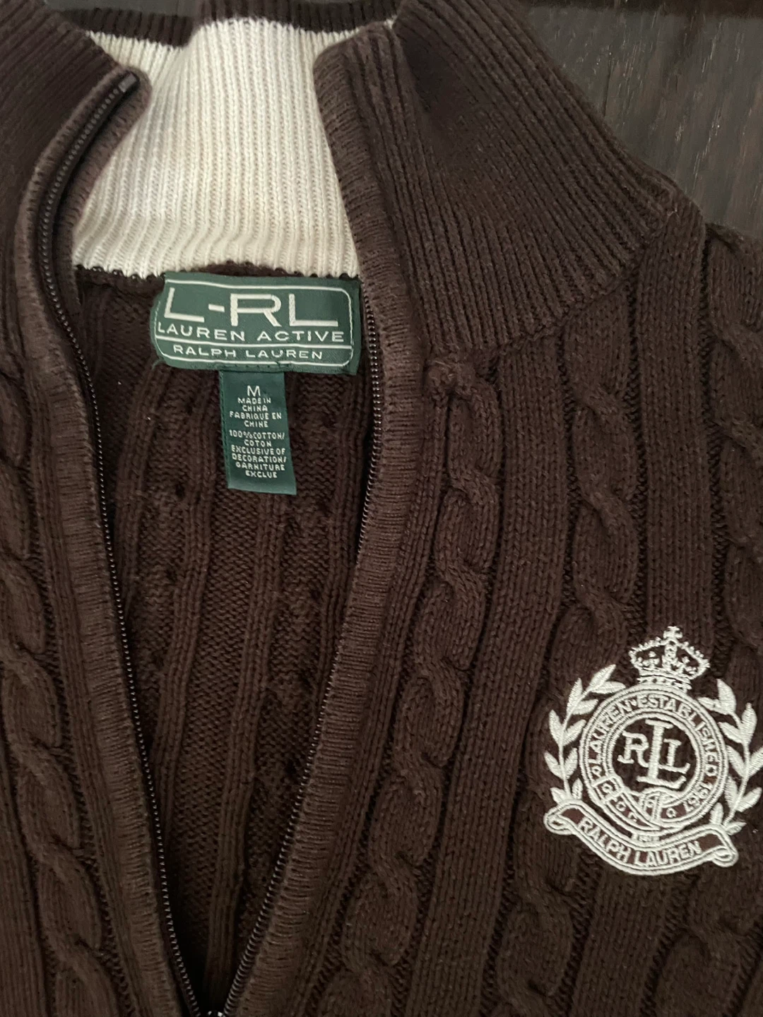 Lauren Active Ralph Lauren Brown Cable Knit Zip Cardigan - photo 3