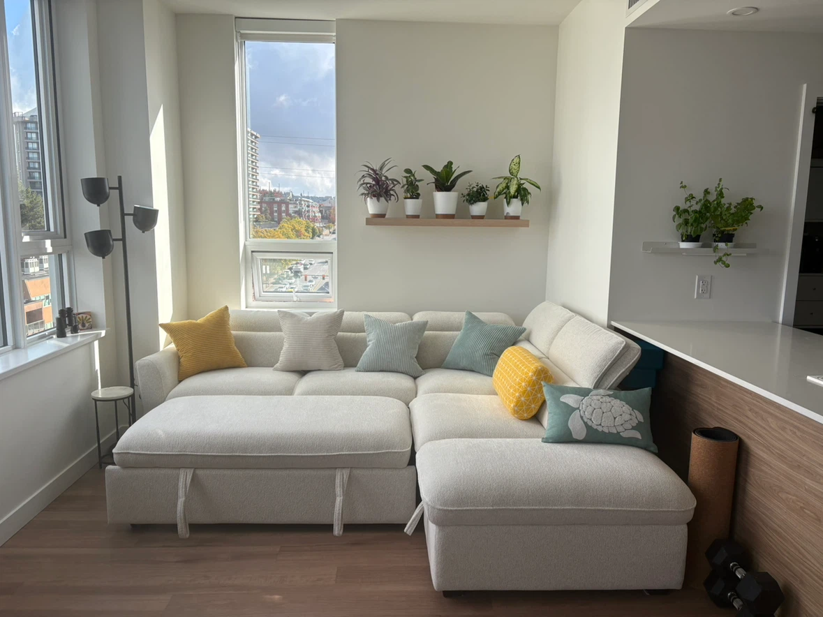 Cream sectional sofa with pull-out bed