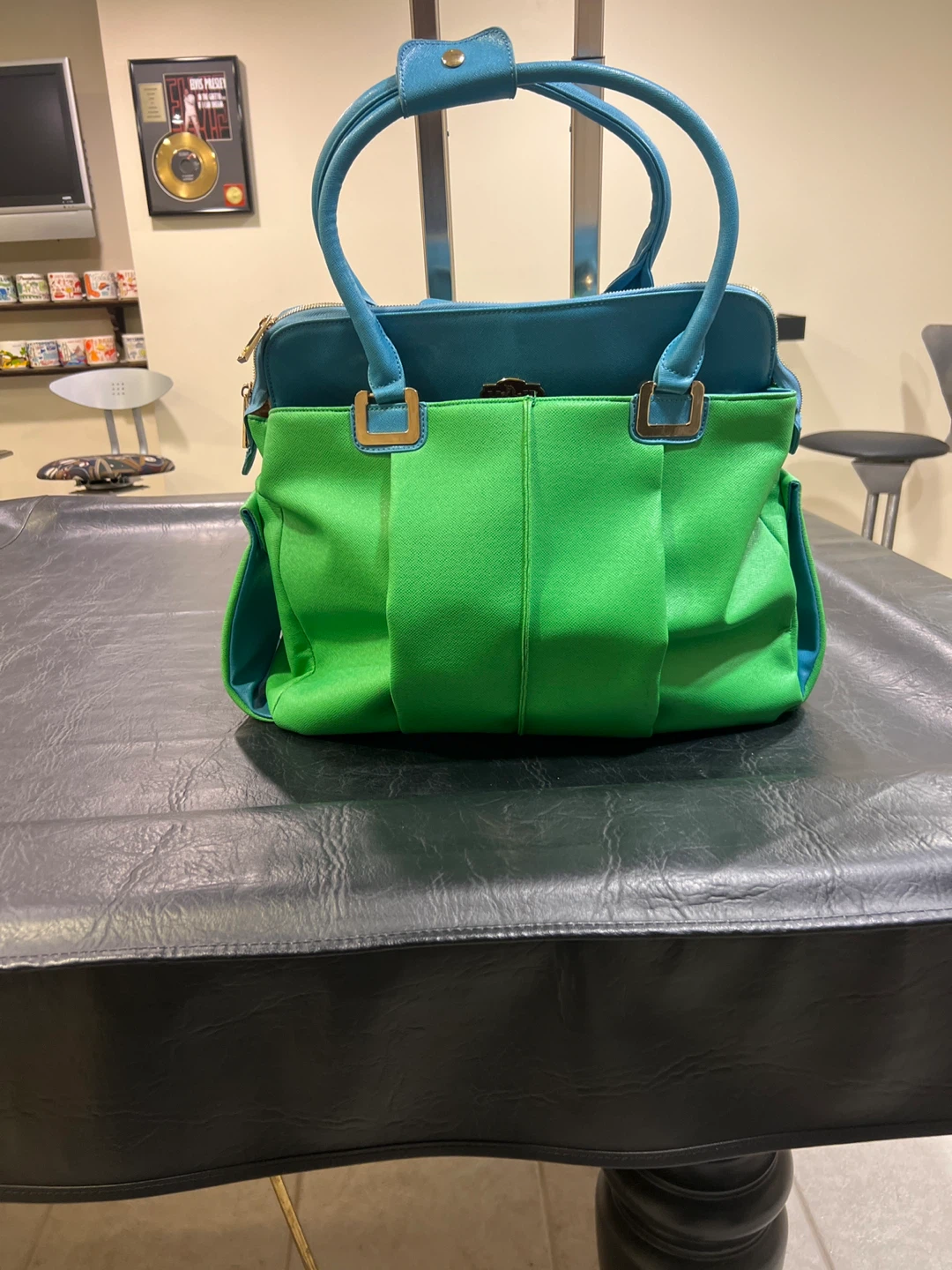 Two-tone Green and Blue Handbag