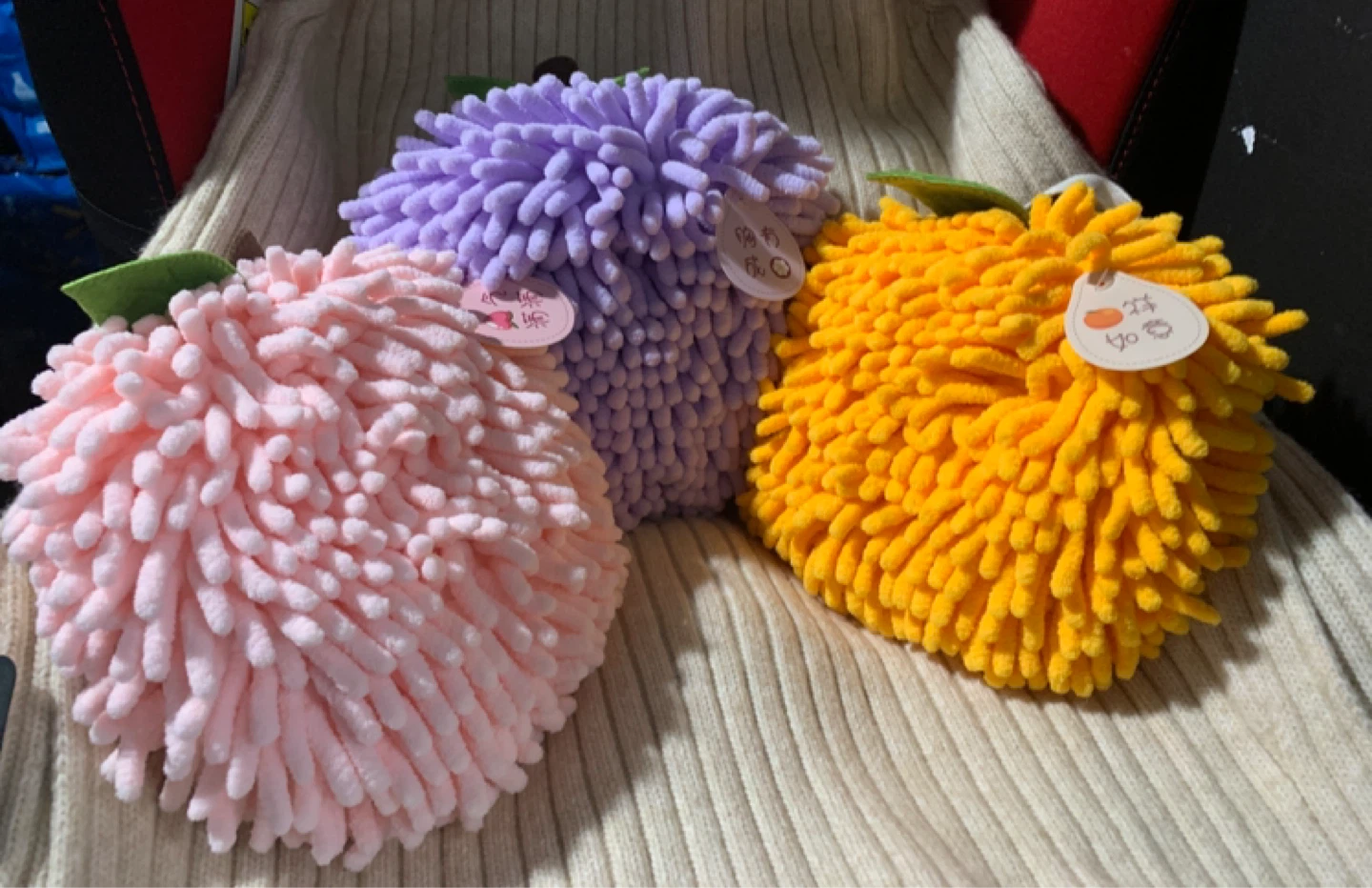 Set of 3 Fruit Shaped Chenille Hand Towels