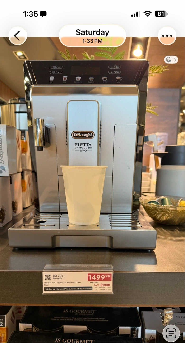 De’Longhi Eletta Cappuccino Evo Automatic Coffee Machine
