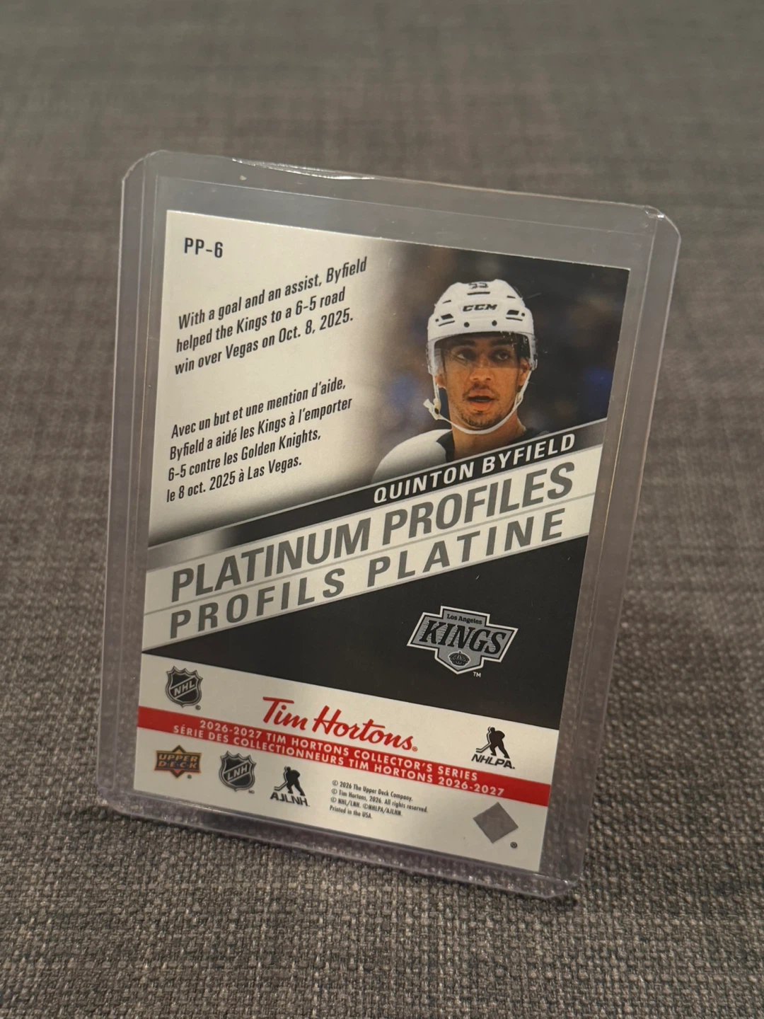 Quinton Byfield Platinum Profiles Upper Deck Hockey Card - photo 2