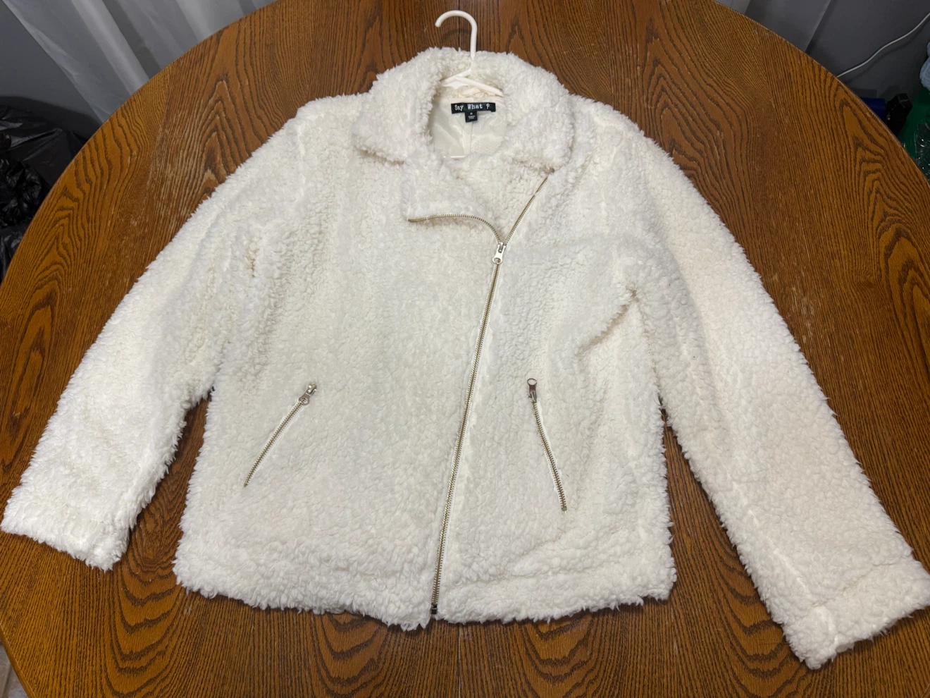 Say What? Ivory Faux Fur Moto Jacket