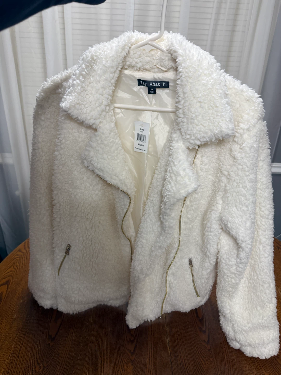 Say What? Ivory Faux Fur Moto Jacket - photo 5
