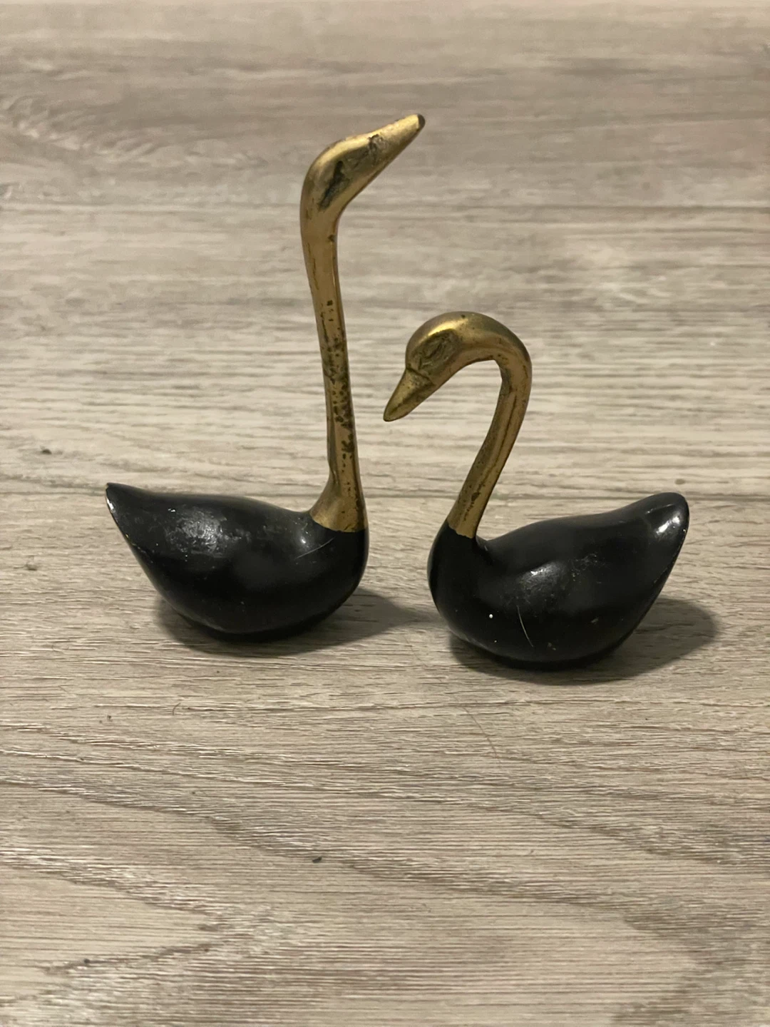 Vintage Brass and Black Swan Figurines - Pair