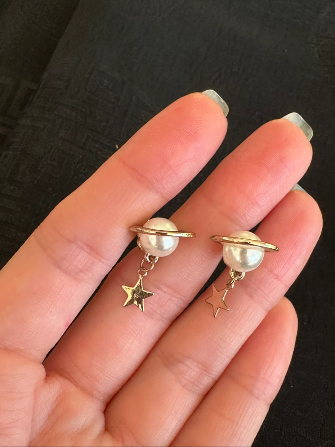 Saturn planet and star pearl stud earrings