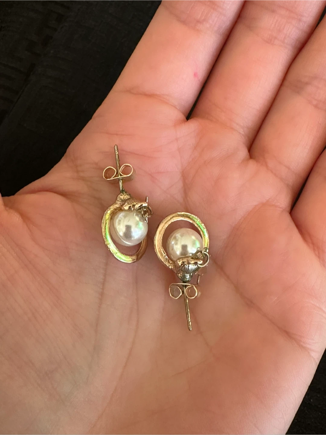 Saturn planet and star pearl stud earrings - photo 2