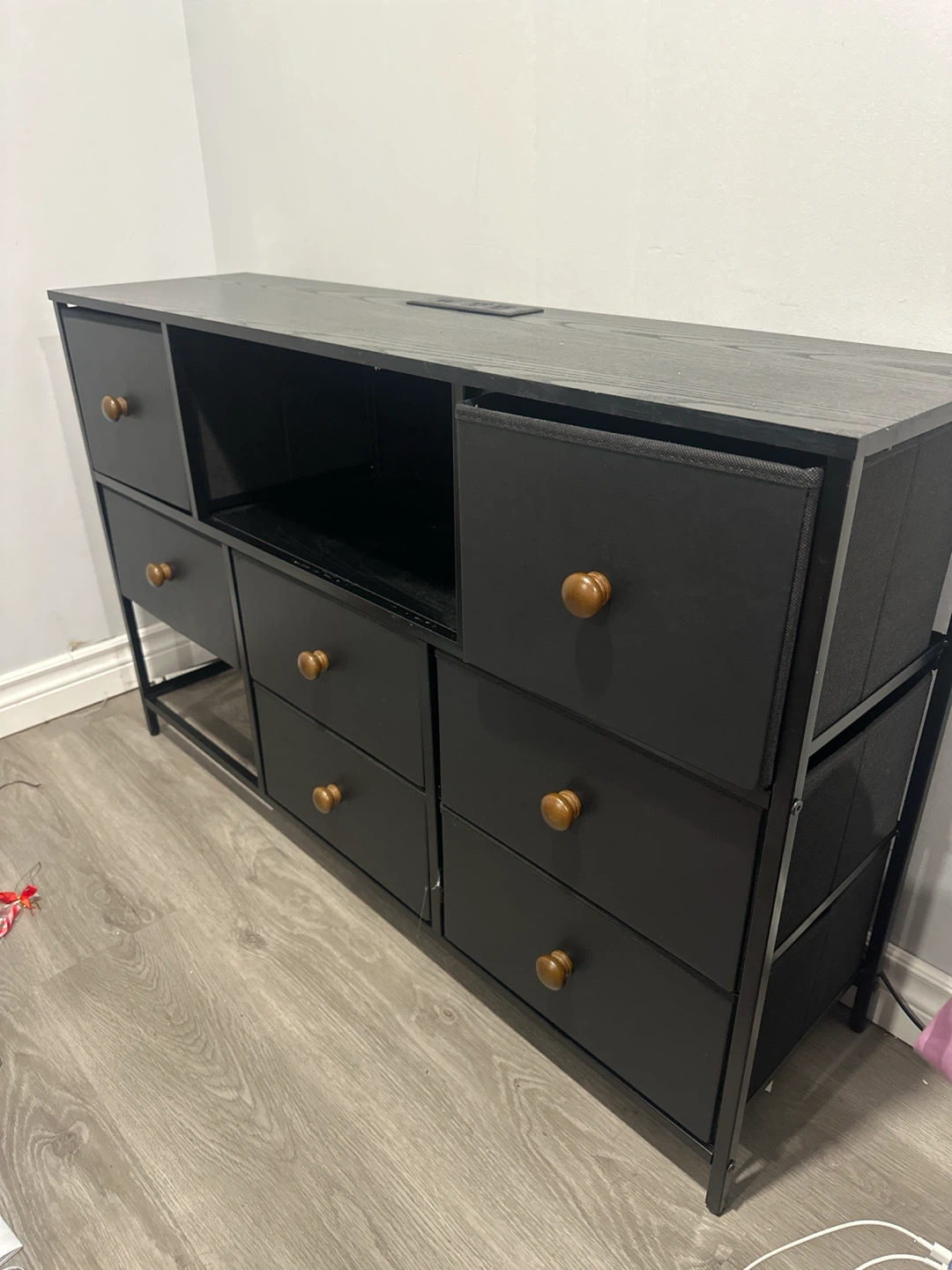 Black Storage Console with Built-in Power Outlet