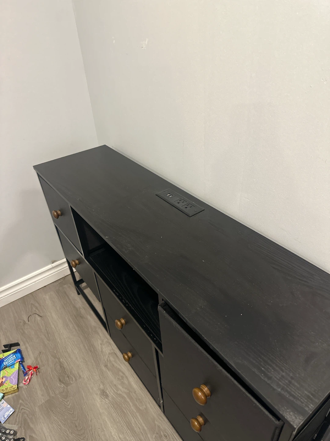 Black Storage Console with Built-in Power Outlet - photo 2