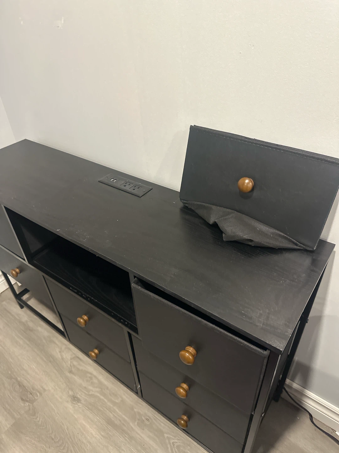 Black Storage Console with Built-in Power Outlet - photo 3