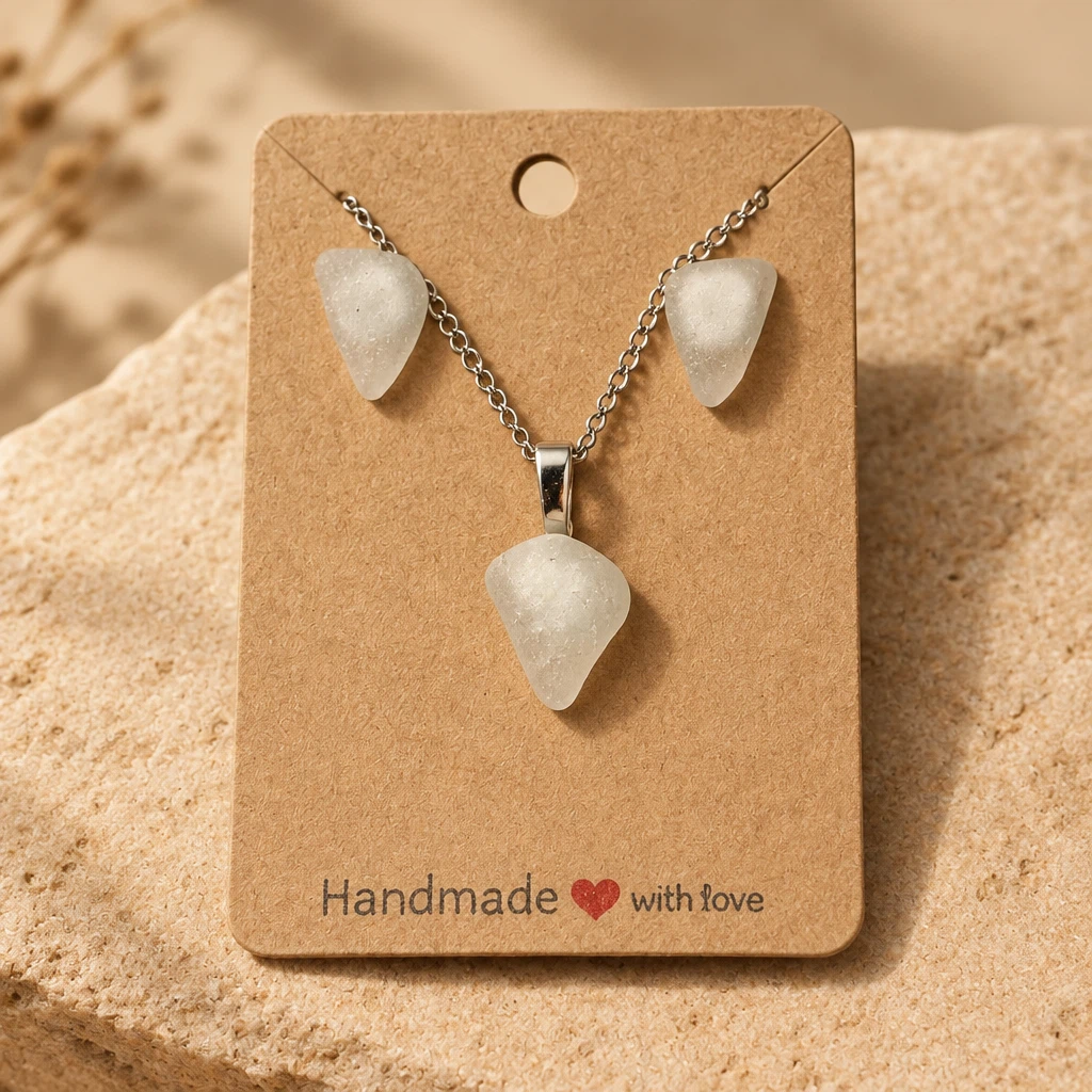 🌊Sea Glass Earring & Necklace Set