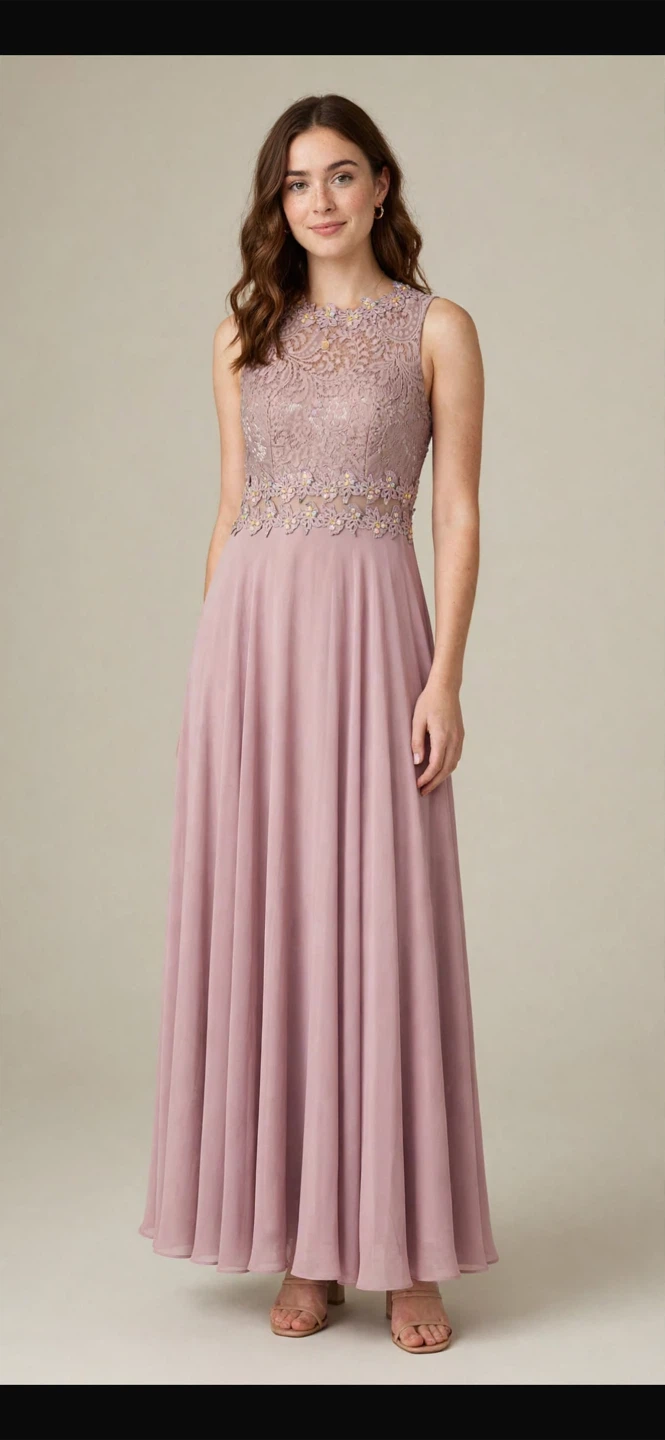 Dusty Rose Lace Bodice Maxi Dress