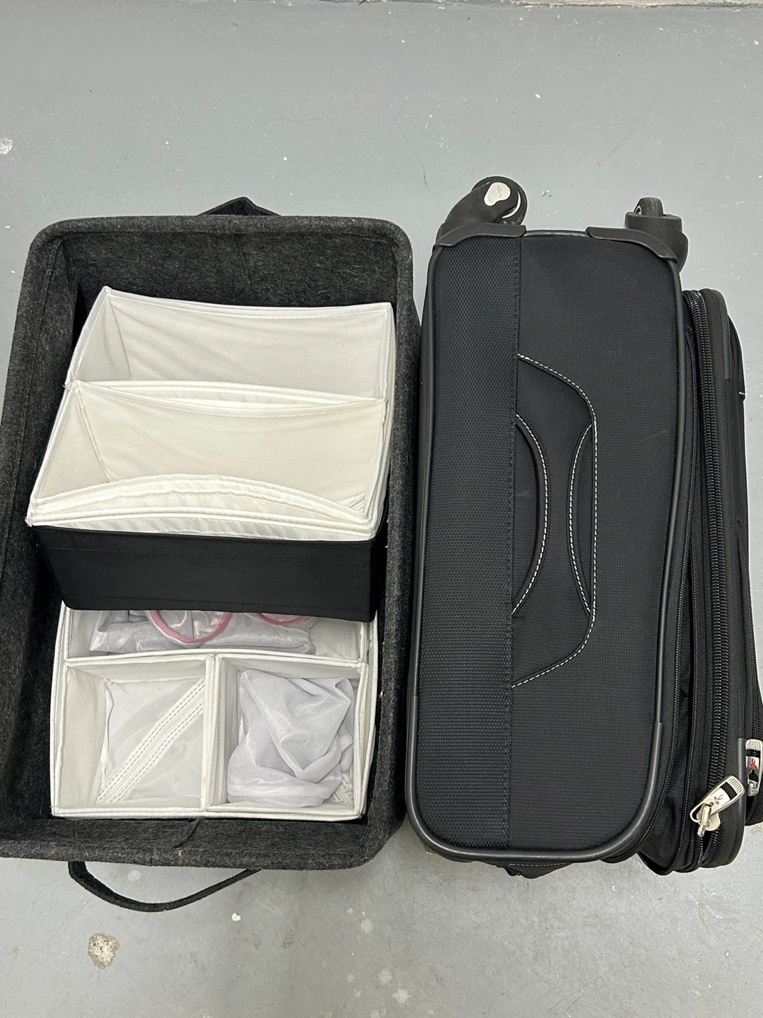 Laundry bin and Ikea SKUBB Organizers