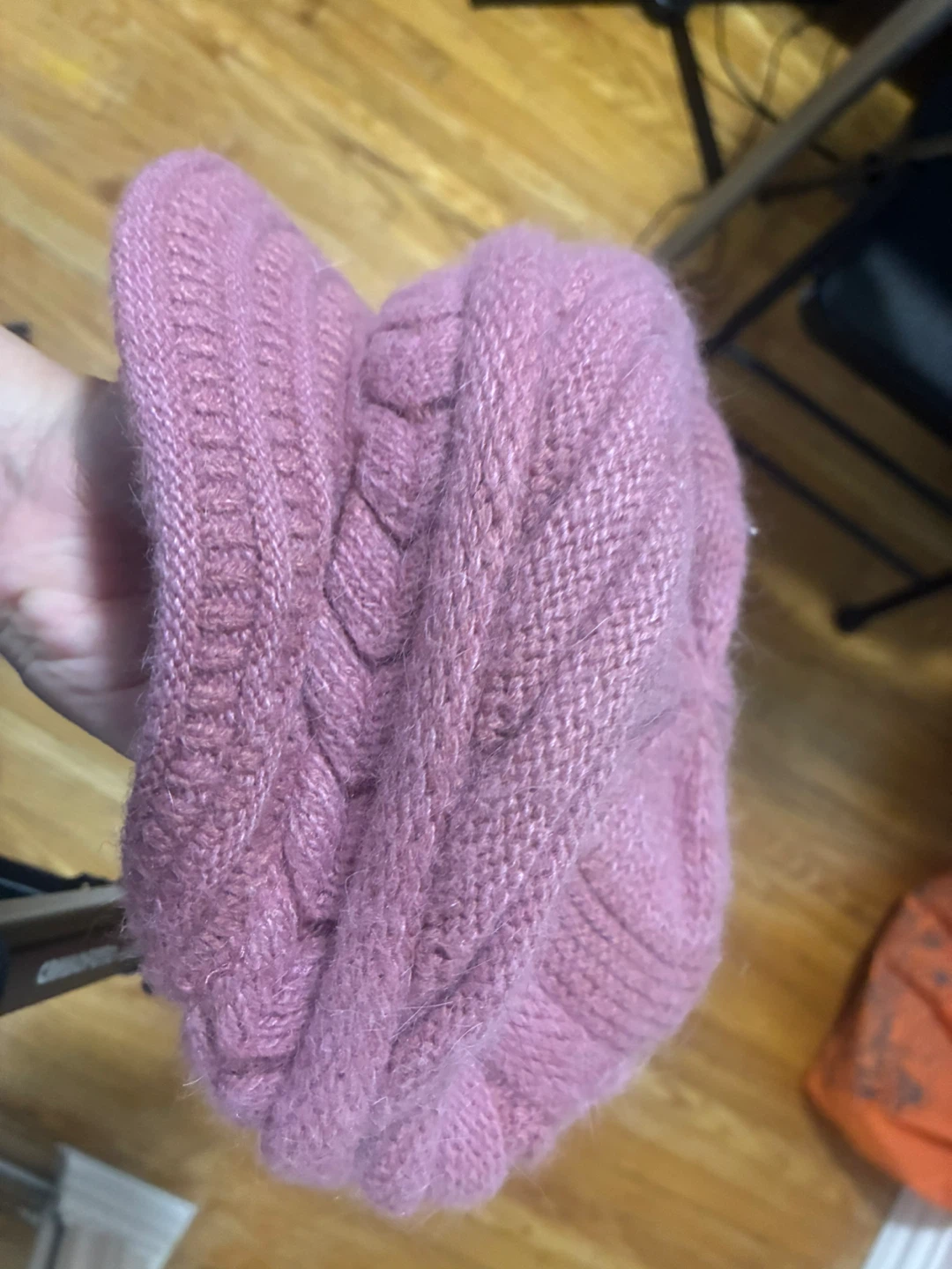 Pink Cable Knit Visor Beanie