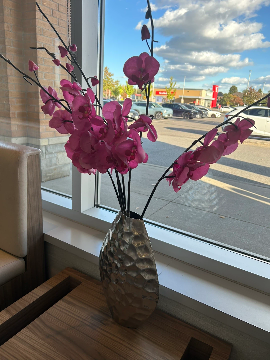 Artificial Pink Orchid Arrangement in Silver Vase