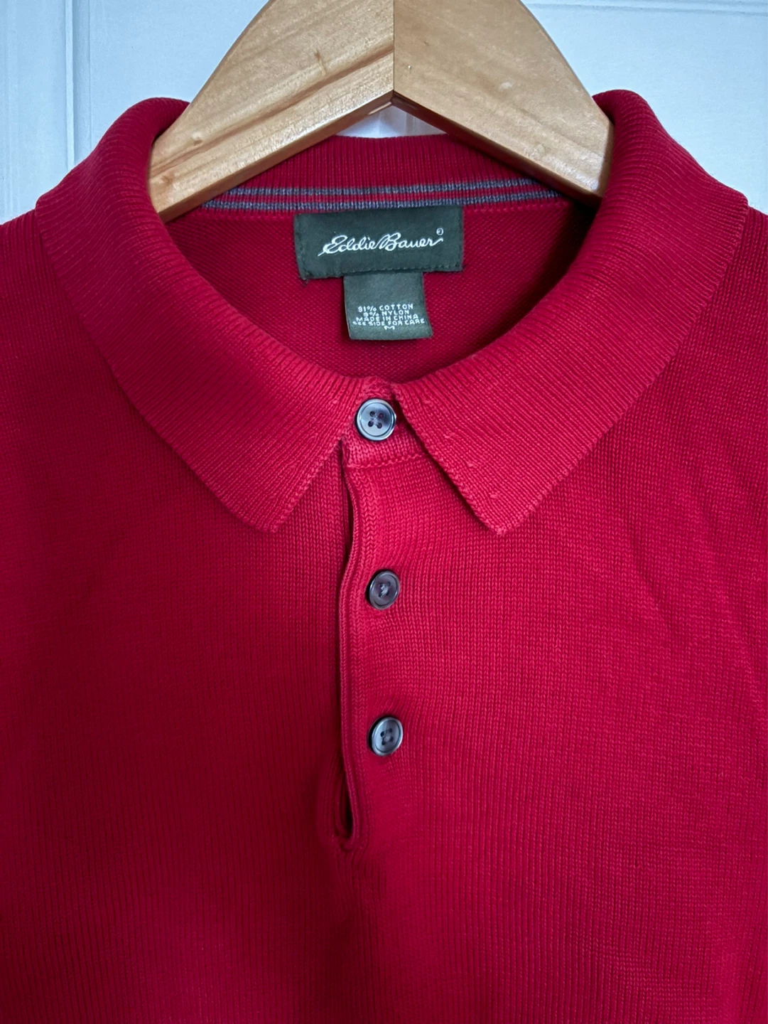 Eddie Bauer Men's Red Long Sleeve Polo Shirt