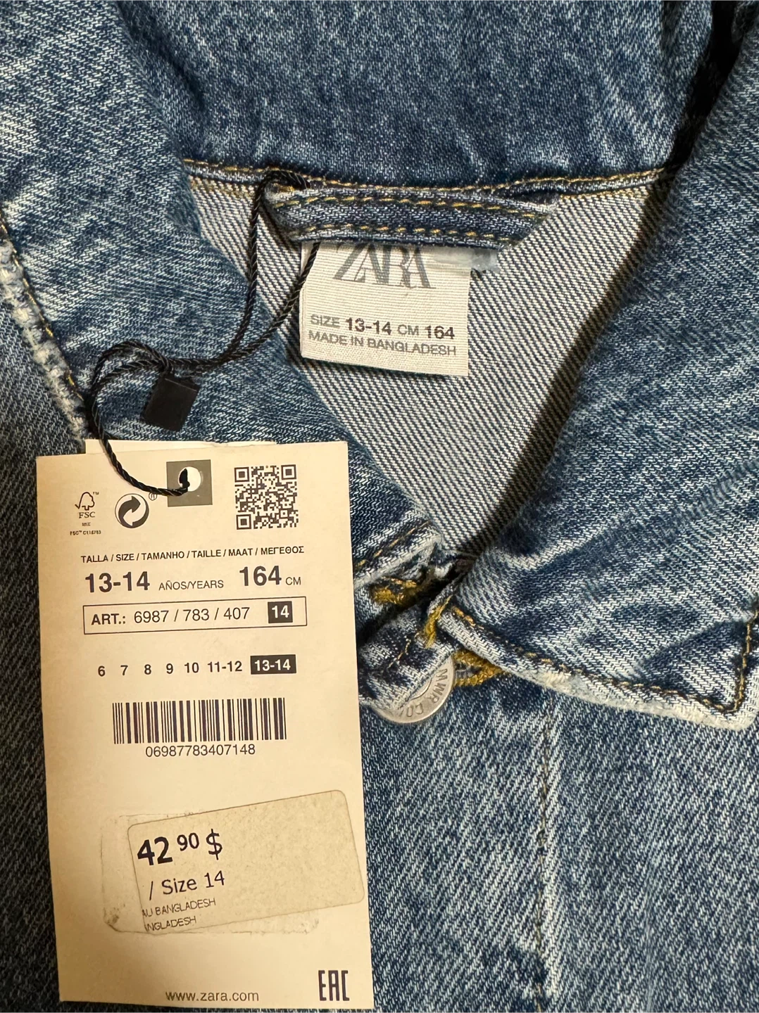 New Zara Kids Denim Jacket Size 13-14 - photo 2
