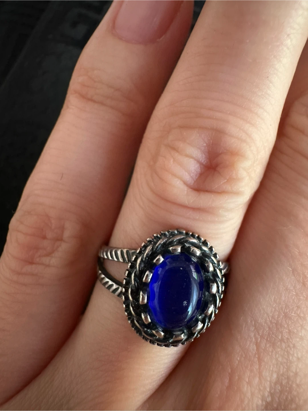 925 Silver Blue Cat’s Eye Stone Ring - photo 3