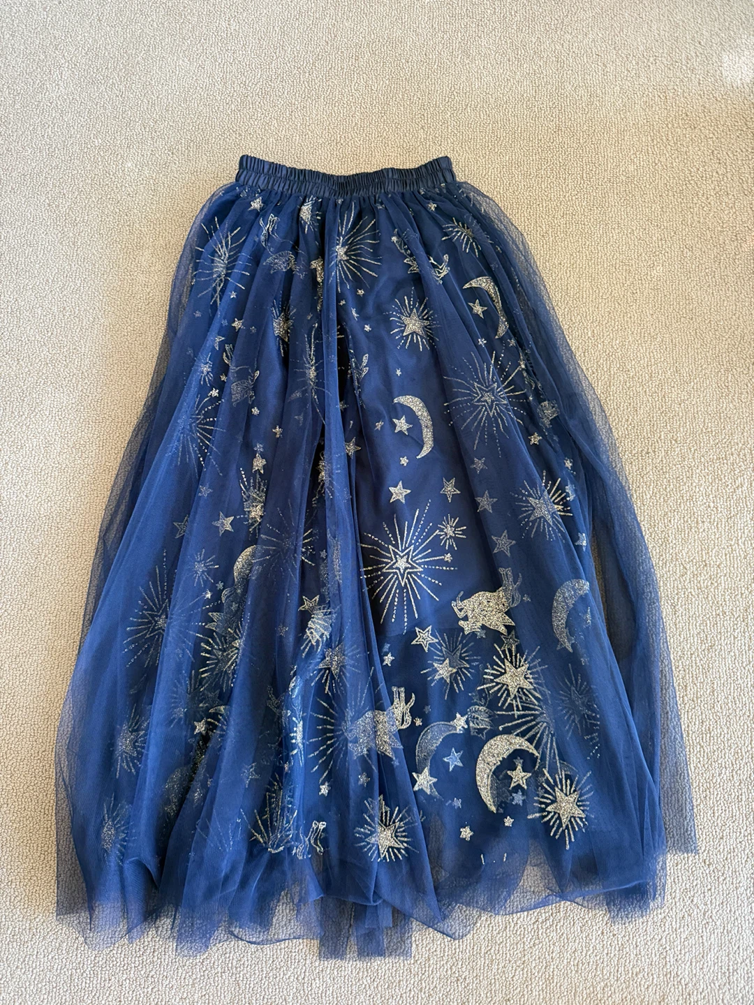 Blue Tulle Skirt with Celestial Print