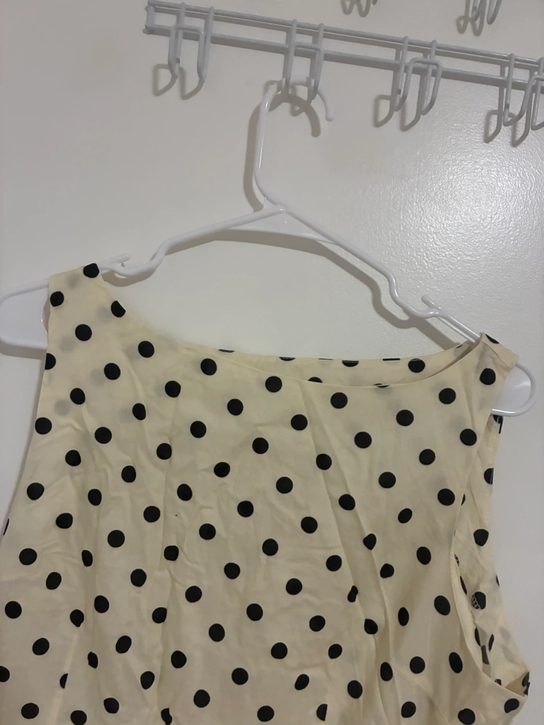 Cream and Black Polka Dot Sleeveless Dress
