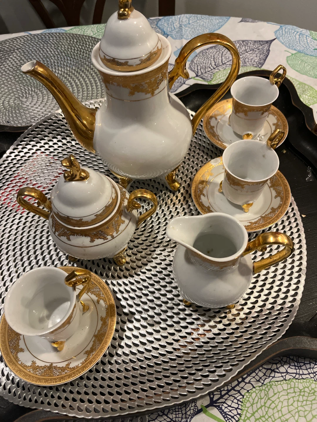 Vintage Porcelain Tea Set with Gold Trim