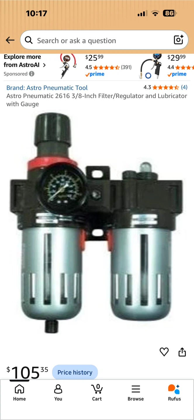 Astro Pneumatic 2616 3/8-Inch Filter/Regulator and Lubricator - photo 2
