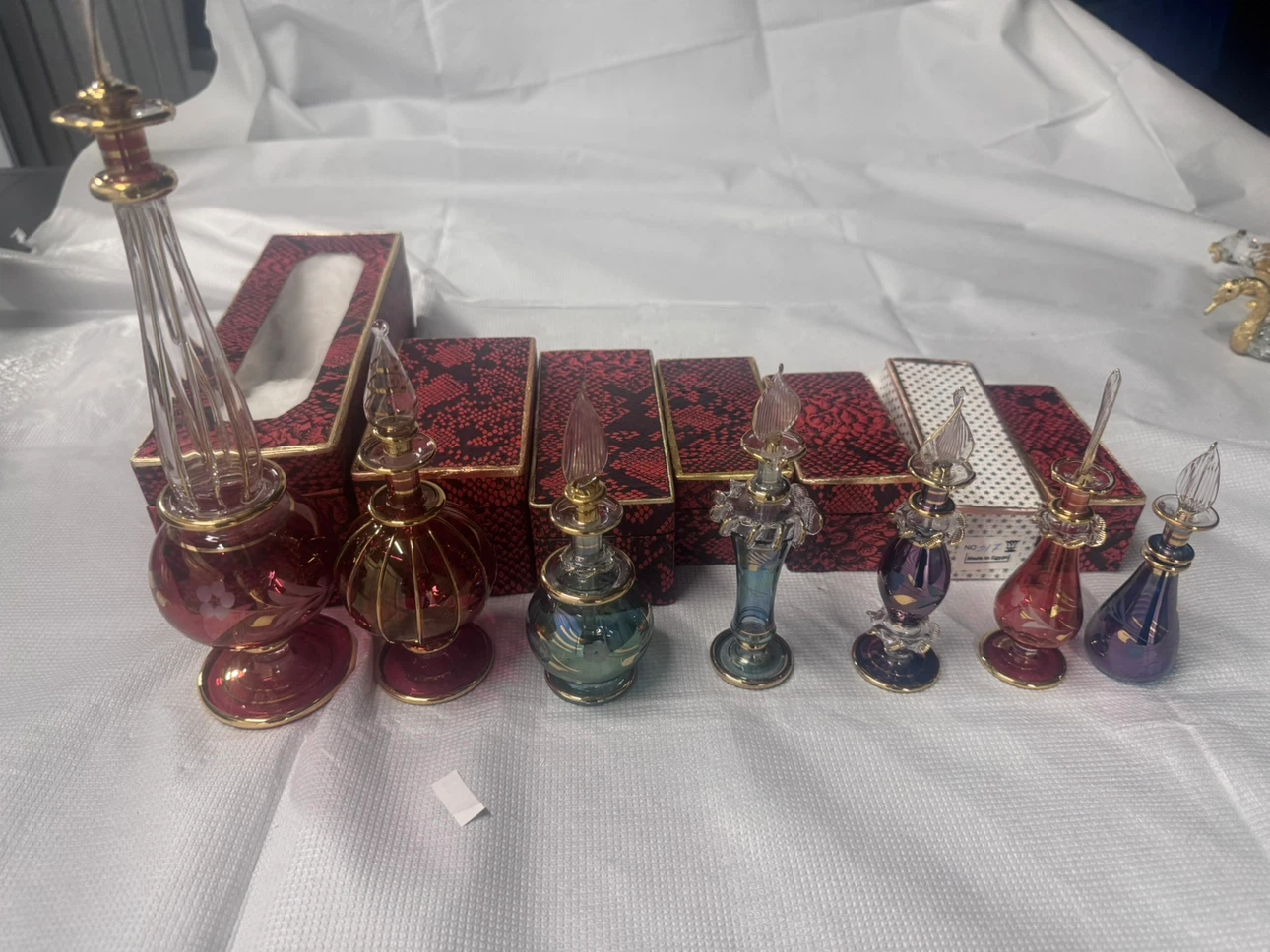 Set of 7 Hand-Blown Glass Perfume Bottles