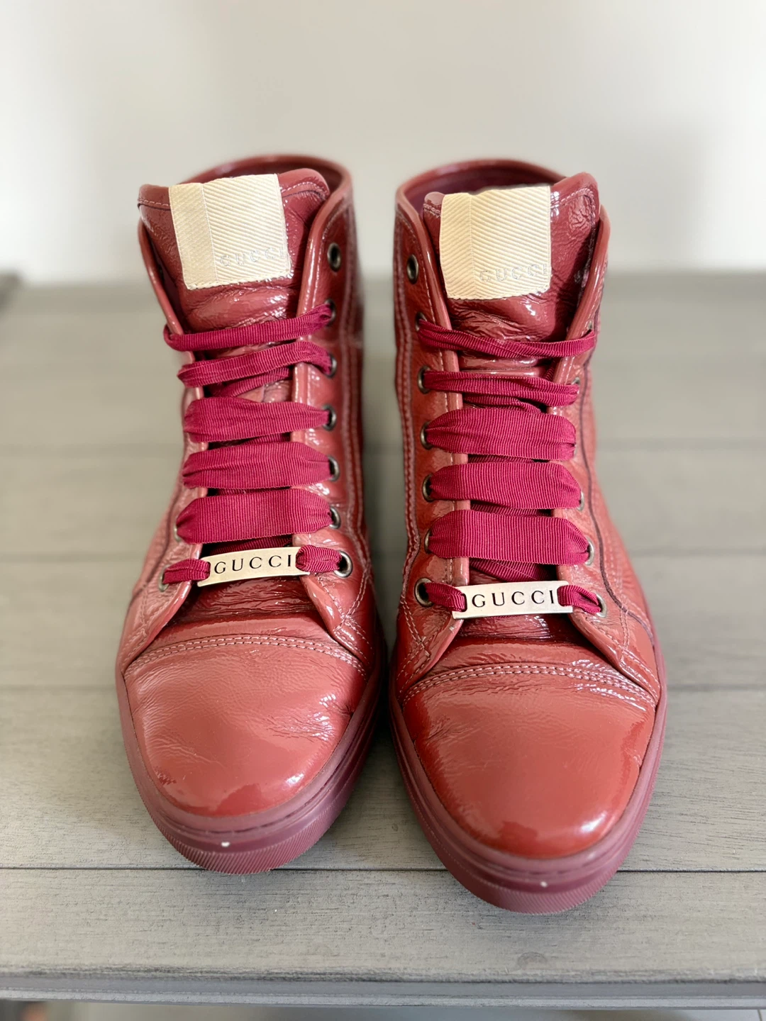 🍷 Gucci patent leather high-top sneakers 🍷