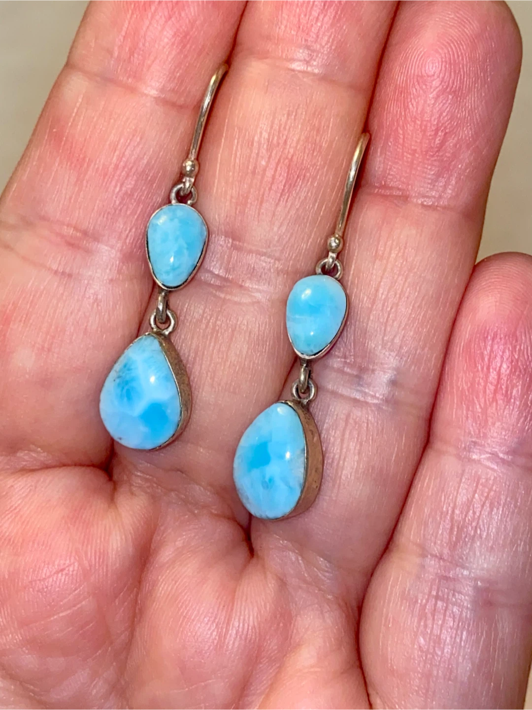 Vintage Sterling Silver Larimar Drop Earrings
