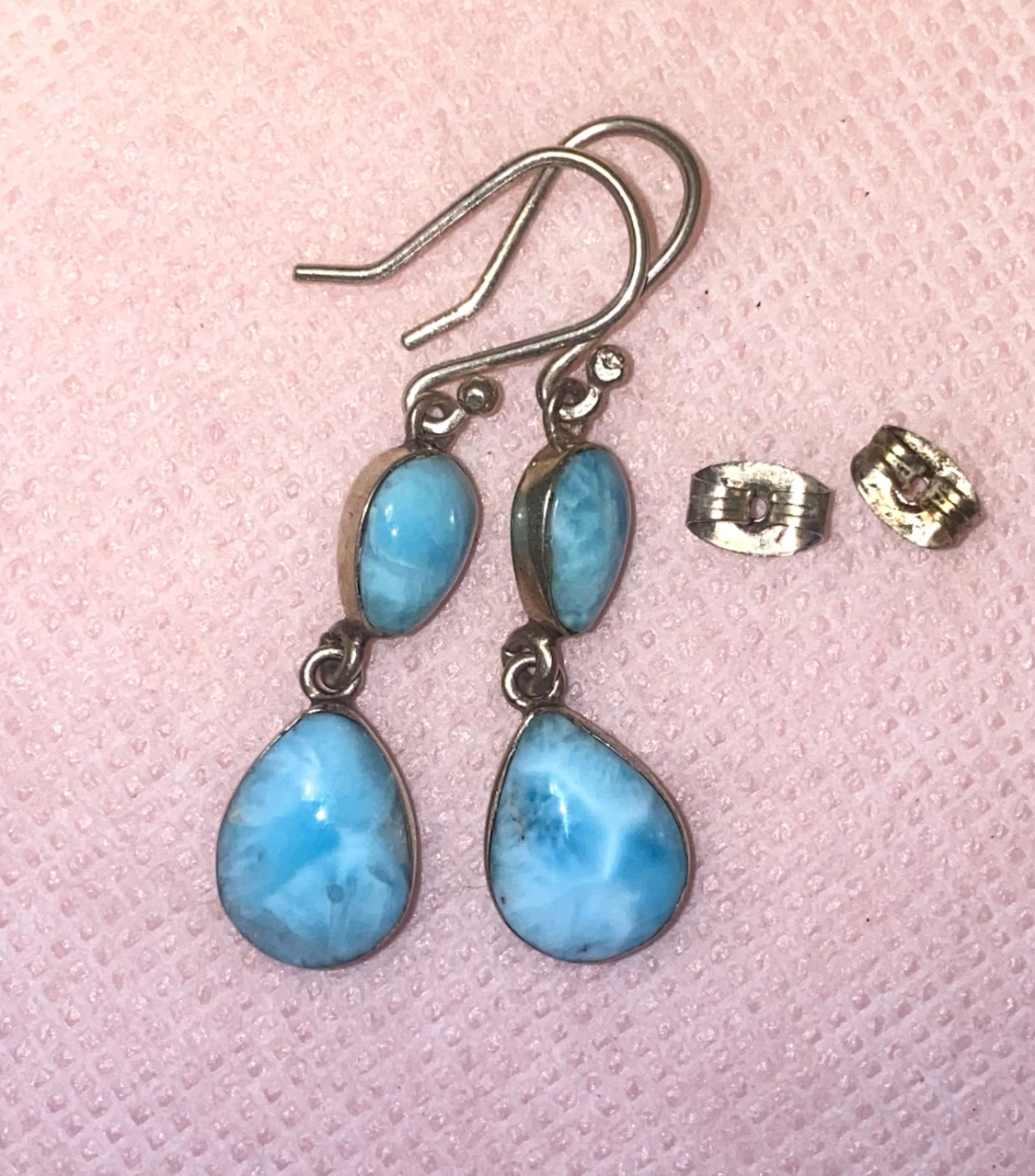 Vintage Sterling Silver Larimar Drop Earrings - photo 3