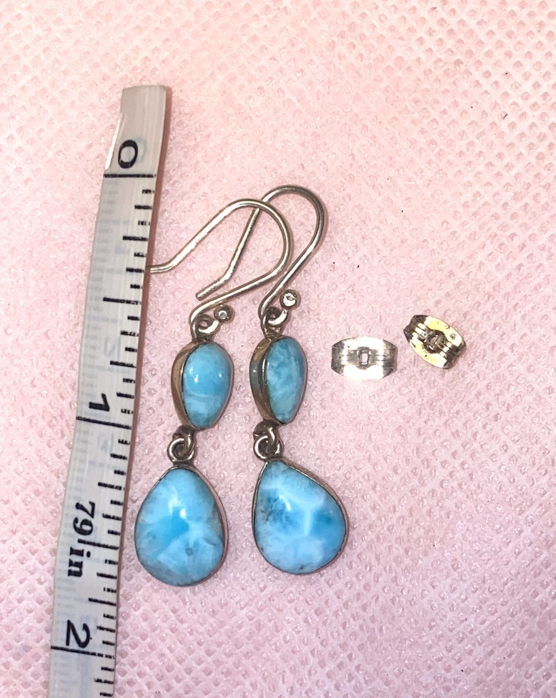 Vintage Sterling Silver Larimar Drop Earrings - photo 4
