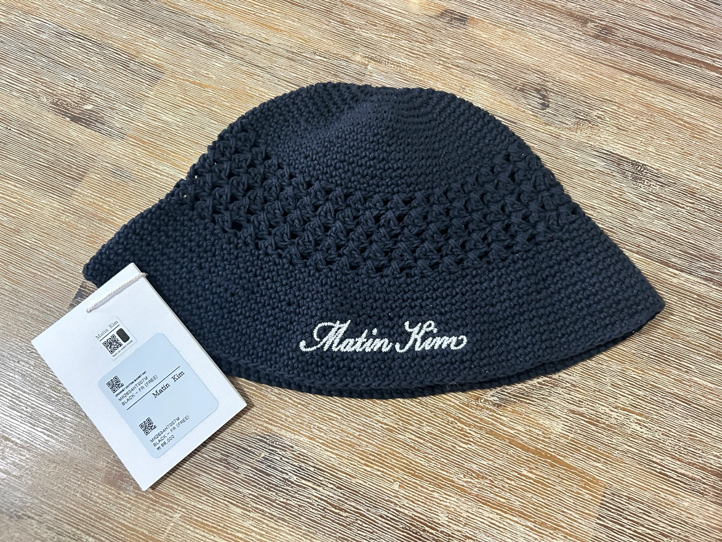 Matin Kim Black Crochet Bucket Hat