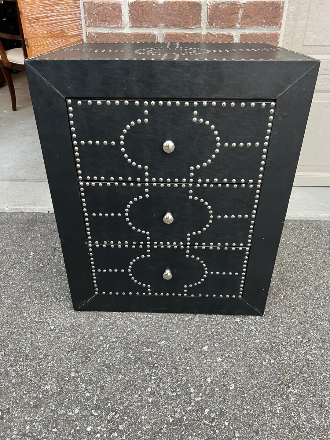 Black Studded Three-Drawer Nightstand - photo 5