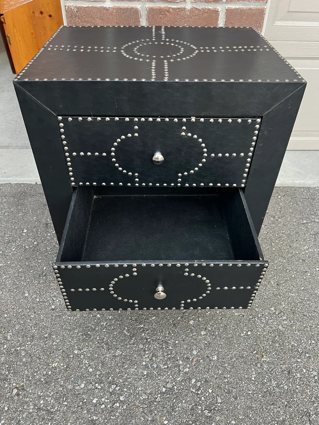 Black Studded Three-Drawer Nightstand - photo 3