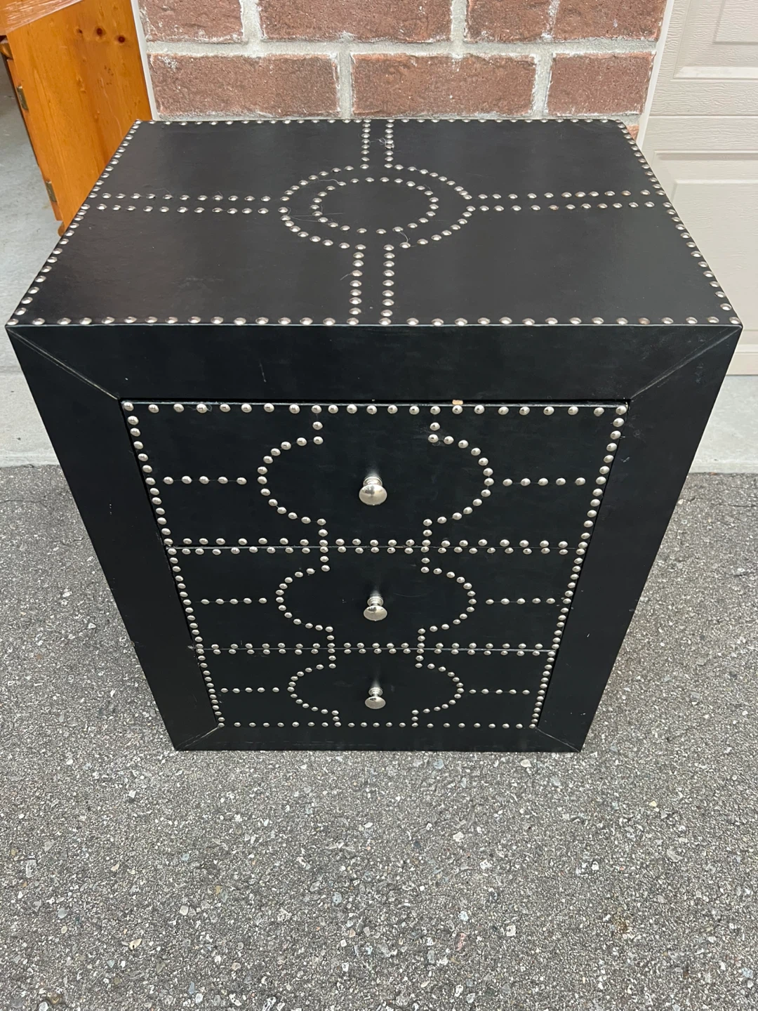 Black Studded Three-Drawer Nightstand