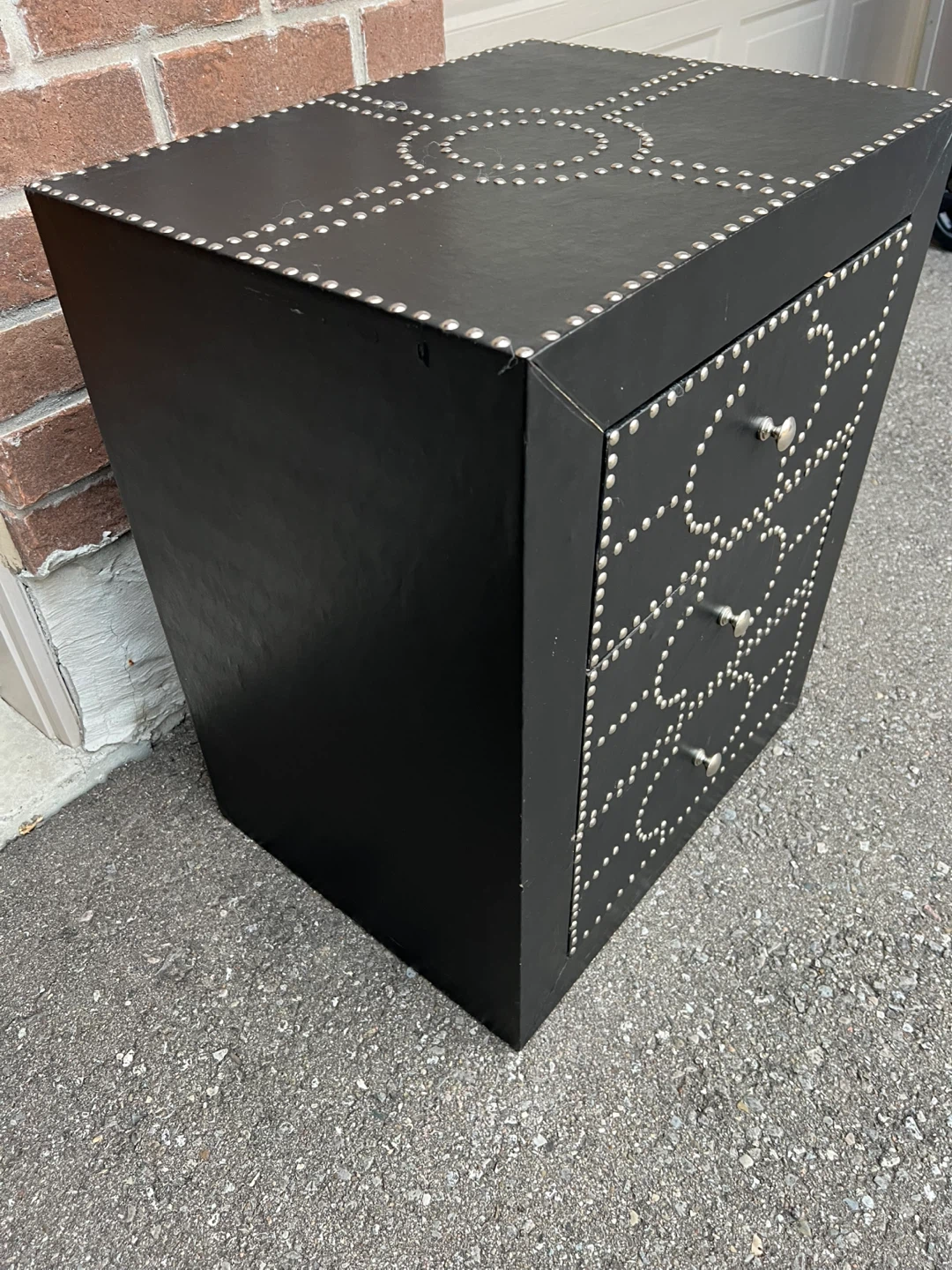 Black Studded Three-Drawer Nightstand - photo 4