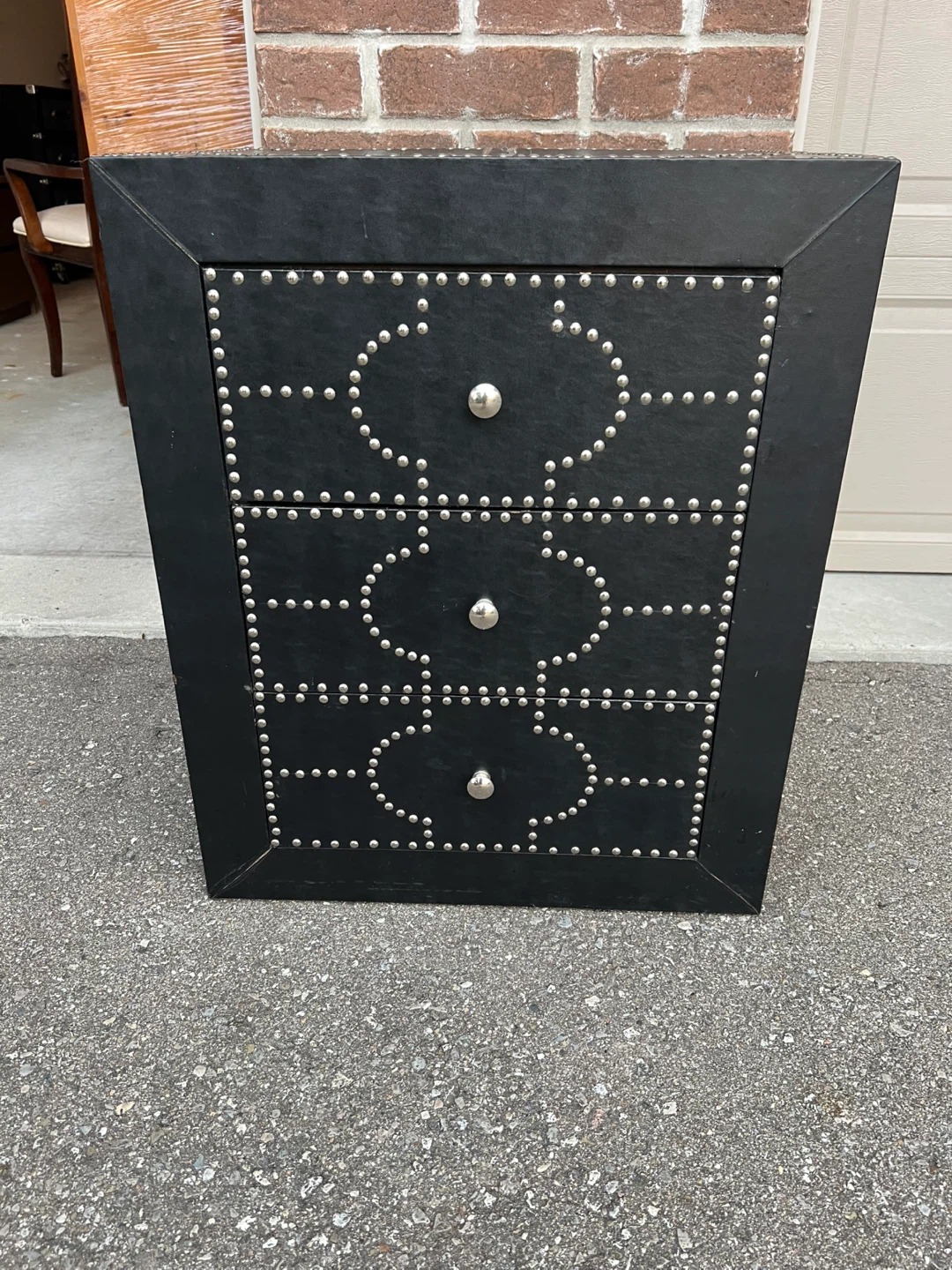 Black Studded Three-Drawer Nightstand - photo 2