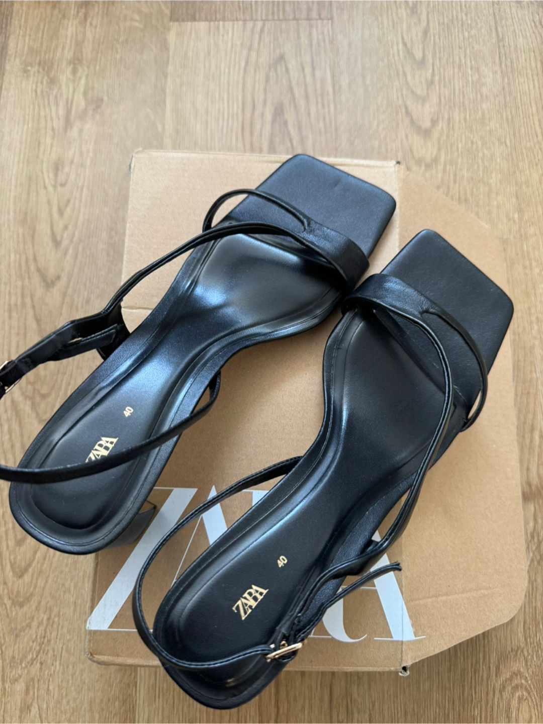 Zara black block heel sandals size 40